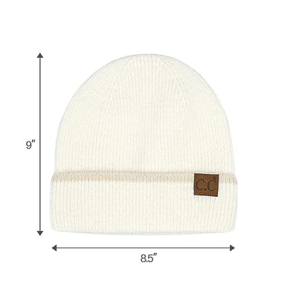 C.C Fuzzy Beanie for Women Unisex - Acrylic Stretchable Soft Warm Knit Winter Skully Hat - color: Feather Yarn-ivory