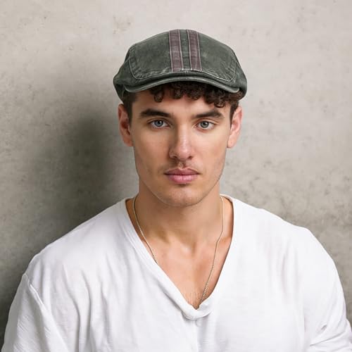 Initlove Mens Newsboy Cap Washed Beret Ivy Hat Flat Hats for Cabbie Driving - color: B Green