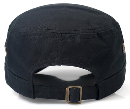 Men's Military Cadet Hat Flat Top Newsboy Cap - color: A - Black