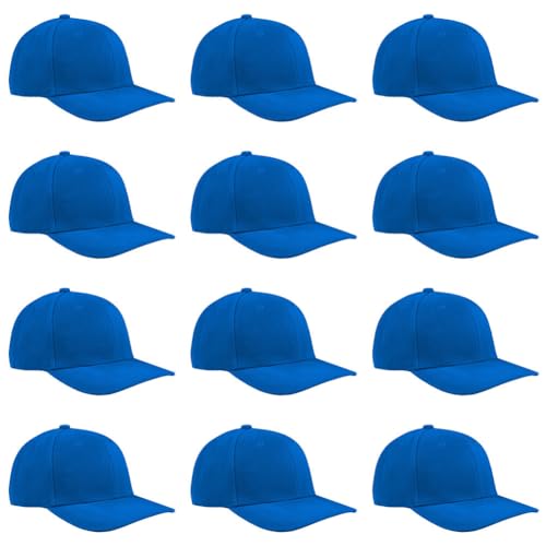 TK Flex Blank Hats, Adjustable Plain Hats, Casual Women's and Men's Hats, Baseball Caps for Patches and Embroidery, 12 Pack - color: Royal Blue