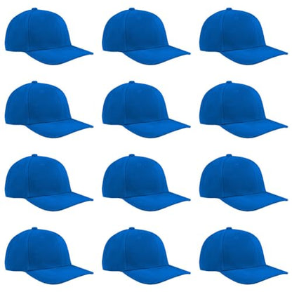 TK Flex Blank Hats, Adjustable Plain Hats, Casual Women's and Men's Hats, Baseball Caps for Patches and Embroidery, 12 Pack - color: Royal Blue
