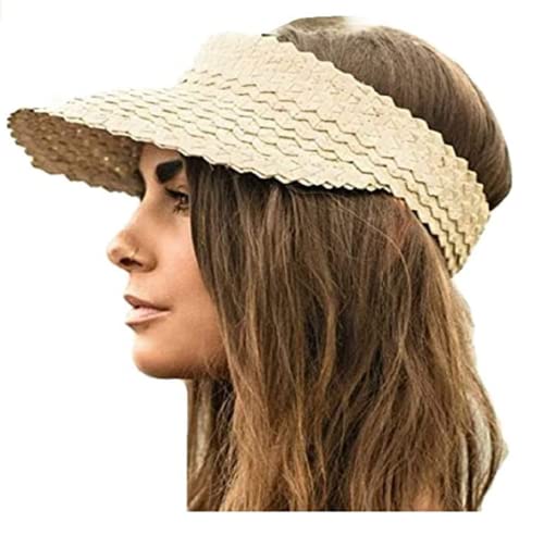 Unique Kaftans Wide Brim Straw Visor – Adjustable Sun Shield UV Protection for Women - color: Light Brown