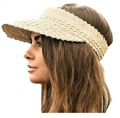 Unique Kaftans Wide Brim Straw Visor – Adjustable Sun Shield UV Protection for Women - color: Light Brown