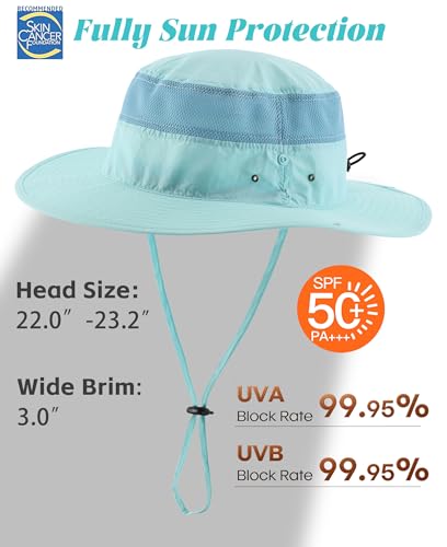 Connectyle UPF 50+ Wide Brim Sun Hat for Men Breathable Cowboy Boonie Hats Outdoor Bucket Hat for Fishing Hiking Safari - color: Light Blue