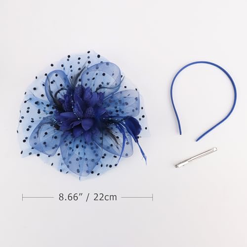 AQOKKA Women Fascinators Hats Flower Fascinators with Headband and Clip Tea Party Headwear for Women and Girls - color: Blue