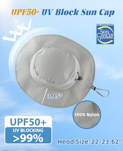 Home Prefer UPF50+ Mens Sun Hat Wide Brim Fishing Hat for Men UV Protection Womens Beach Bucket Hat for Golf Hiking Gardening - color: Light Grey