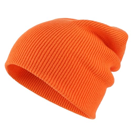 Connectyle Thick Cuffed Beanie for Men & Women Double Layer Knit Winter Hat Acrylic Watch Hat Warm Stocking Skull Cap - color: Orange