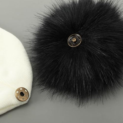 Juinte 4 Pcs 6 Inch Large Fur Pom Pom Balls for Hats, Light Black - color: Light Black