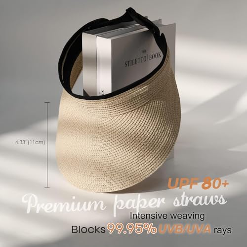 FURTALK Womens Sun Visor Hat Straw Sun Visors for Women Summer Packable Ponytail Beach Hats for Women Travel UPF 80+ - color: A Beige