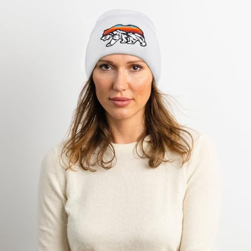 Knit Winter Beanie Hats for Men Women Cuffed Skull Cap with Mountain Embroidery Outdoor Christmas & New Year Gifts - color: Bear/White