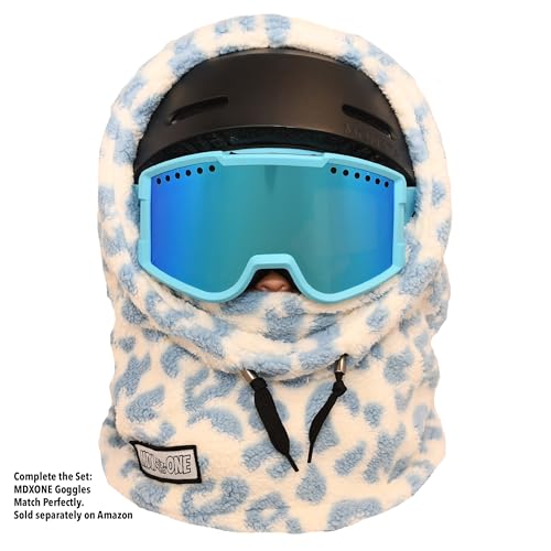 MDXONE Kids Over The Helmet Balaclava Children face mask with buttons for pompoms with elastics (sold separately) (BALA-GIRAFFE-BLUE)