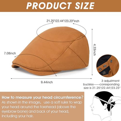 2Pcs Men's Newsboy Cap Cotton Flat Ivy Gatsby Driving Hat - color: 2b3-black+orange