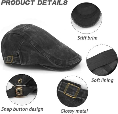 Mens Flat Caps Cabbie Driving Beret Newsboy Cotton Ivy Hat - color: B - Black