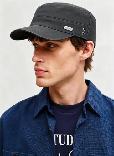Unisex Flat Top Military Cadet Cap Outdoor Sun Hat - color: Square Label Gray