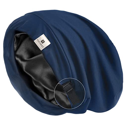 YANIBEST Slouchy Beanie Hat Satin Lined Sleep Cap Chemo Headwear Caps - color: Dark Blue, size: Large
