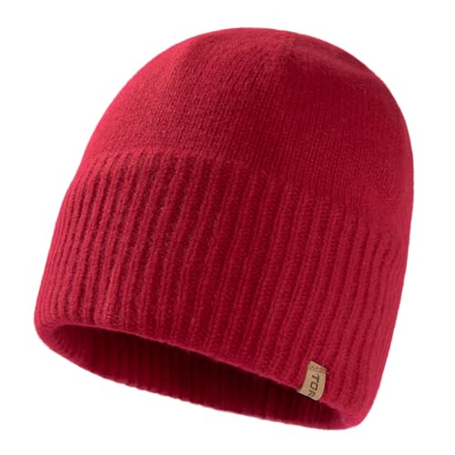 TOP-EX PolarWool Merino Wool Beanie with Soft Polartec Fleece Lining - color: Red, size: Medium-Large
