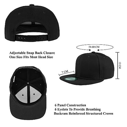 Gelante Snapback Hats for Men - Flat Bill Brim Baseball Cap Hat - Plain Blank Adjustable - color: Black