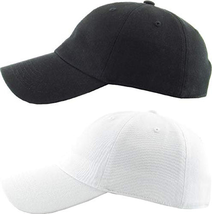 KBETHOS Classic Unisex Cotton Adjustable Low Crown Baseball Cap – Plain Dad Hat - color: Black + White (2 Pack)