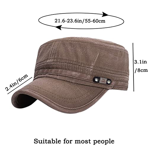 Unisex Cadet Army Cap Adjustable Flat Top Cap Washed Cotton Military Hat Baseball Cap - color: Brown