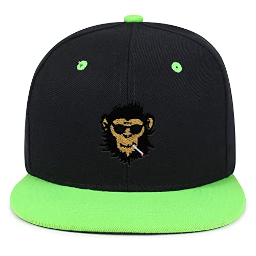 Smoking Monkey Hip-Hop Snapback Hat Embroidered Baseball Cap Wild Animal Funny - color: 20. Black/Neon Green