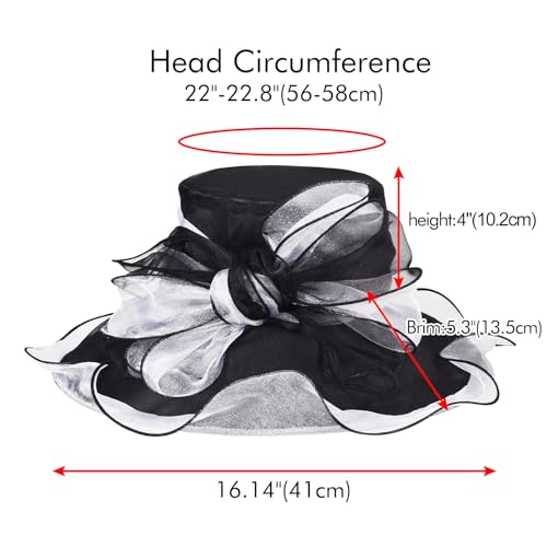 2026 Derby Hats for Women Ladies, Classy Organza Sun Hat, Church Tea Party Wedding Kentucky Fascinator Hat - color: A2967-black