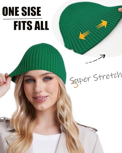 Wool Knit Beanie Hats for Men Women,Cuffless Winter Skull Caps - color: 1-kelly Green
