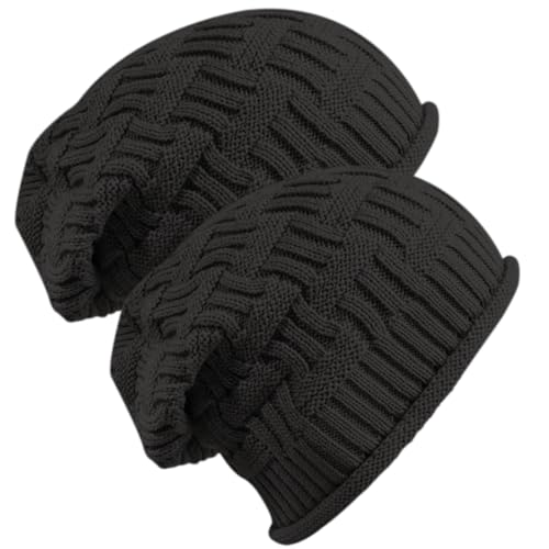 Senker Fashion 2 Pack Winter Beanie Hats for Women, Womens Slouchy Beanies - color: Dark Black Dark Black