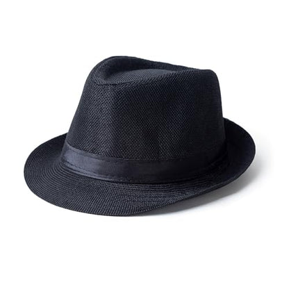 Classic Short Brim Fedora Summer Beach Trilby Hat - color: Black Band-black