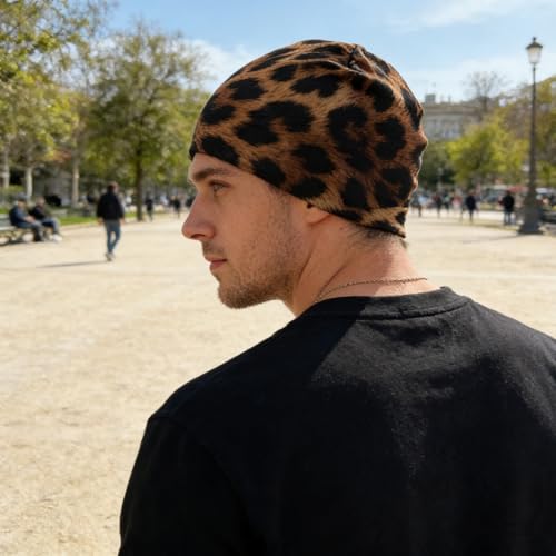Unisex Stretch Knit Beanie Hat - color: Wavy Leopard Print