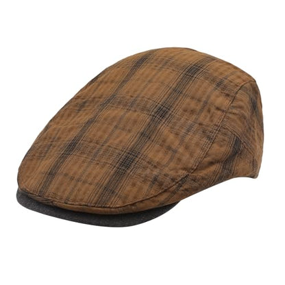 ZLYC 남성용 여름 플랫 캡 Scally Ivy Gatsby Newsboy Beret Driver Cabbie 사냥 모자 - color: 격자 무늬 브라운.