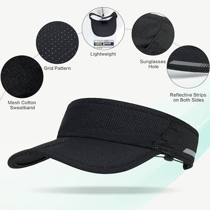 Sun Visor Caps Foldable Brim Adjustable Visor Hats for Women Men - color: 2# Black