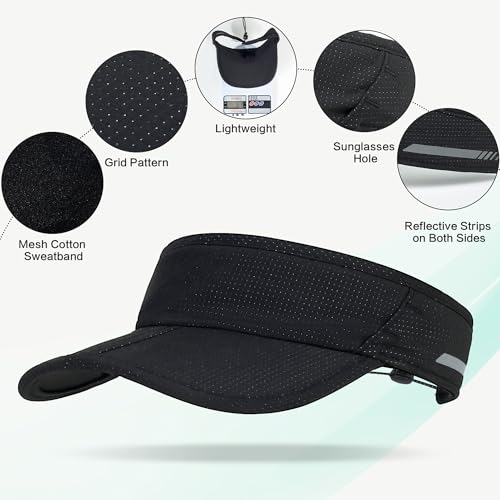 Sun Visor Caps Foldable Brim Adjustable Visor Hats for Women Men - color: 2# Black