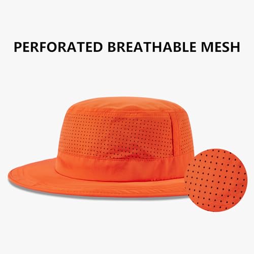 UPF 50+ Bucket Sun Hat with Laser Perforated Mesh Cooling Adjustable Breathable Lightweight for Outdoor Men Women - color: Orange