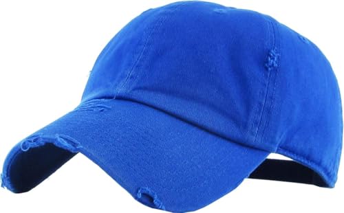 KBETHOS Vintage Washed Distressed Cotton Dad Hat Baseball Cap Adjustable Polo Trucker Unisex Style Headwear - color: Royal Blue