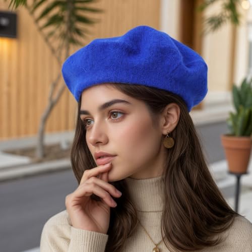 French Beret Hats for Women - Classic Wool Beret Hats Soft Knit Winter Cloche for Daily Outfits - color: Royal Blue