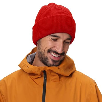Connectyle Thick Cuffed Beanie for Men & Women Double Layer Knit Winter Hat Acrylic Watch Hat Warm Stocking Skull Cap - color: Red