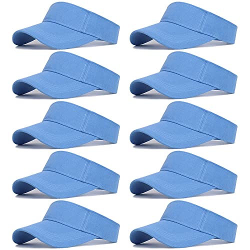 10 Pcs Kids Sun Visor Hats Boys Girls Athletic Sports Visor Adjustable UV Protection Beach Visor Fit 6 to12 Years Old - color: Light Blue