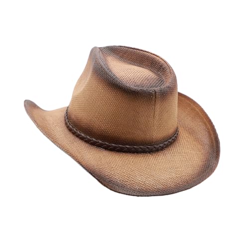Straw Cowgirl Hat for Women Cowboy Hats for Men Wide Brim Sun Hat Shapeable Western Hat Beach Hat - color: Y-beige