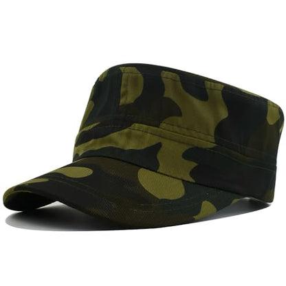 Unisex Cadet Army Cap Military Adjustable Flat Top Hat for Men Women - color: Camo Green