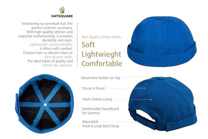 Cotton Docker Cap, Unisex Brimless Cap, Men Skull Cap, Brimless Beanie Hat, Men Women Cuffed Hat. - color: Blue