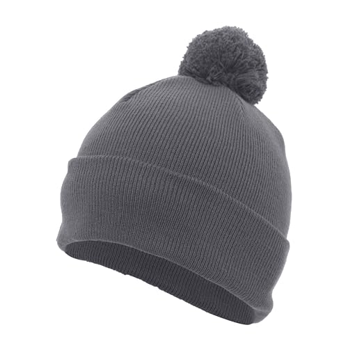 Pacific Headwear Unisex Adult Pacific Headwear Knit Fold Over Pom-pom Beanie - color: Graphite, size: One Size