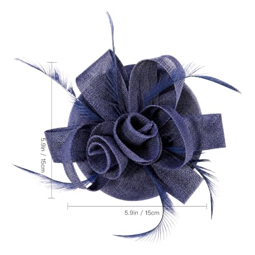Flower Fascinator Hat Headband Clip for Women Tea Party - color: Navy-02