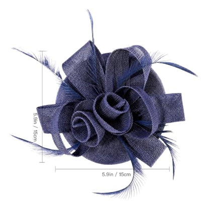 Flower Fascinator Hat Headband Clip for Women Tea Party - color: Navy-02
