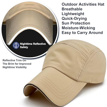 Lightweight Running Hat Breathable Mesh Cap Reflective Brim - color: Beige, size: One Size