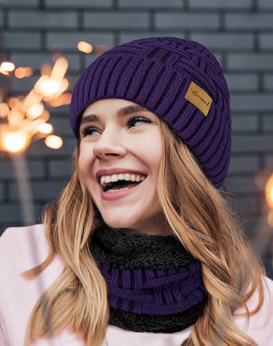 Loritta 3-Pieces Winter Hats for Women Warm Scarf Touchscreen Gloves - color: Violet