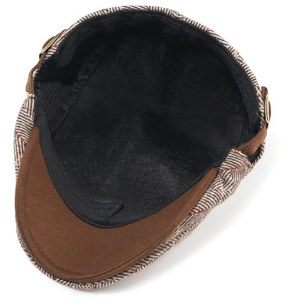 Men's Cotton Newsboy Hats Flat Ivy Gatsby Cap Irish Cabbie Ivy Driving Hunting Hat - color: Checkered Coffee