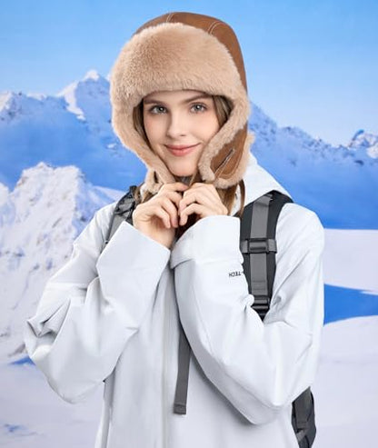 Women Winter Trapper Hat Ushanka Warm Sherpa Beanie Knit Ear Flap - color: Coffee