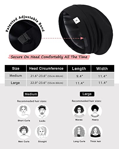 YANIBEST Slouchy Beanie Hat Satin Lined Sleep Cap Chemo Headwear Caps - color: Hot Pink, size: Medium