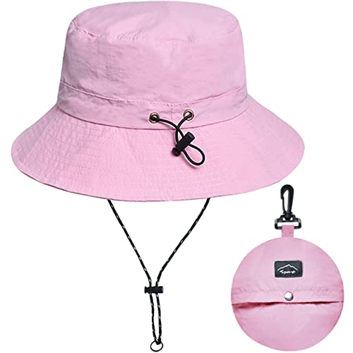 Waterproof Bucket Hat for Women and Men - UV Protection Beach Sun Hat Fishing Safari Boonie Hat Rain Hat Adjustable Packable - color: Pink - Waterproof