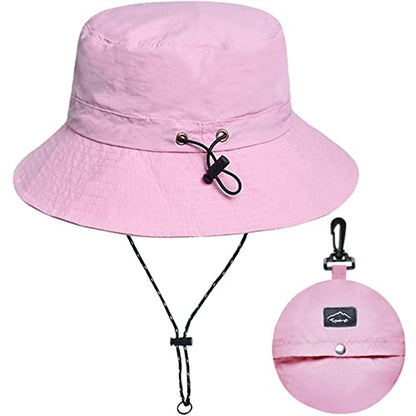 Waterproof Bucket Hat for Women and Men - UV Protection Beach Sun Hat Fishing Safari Boonie Hat Rain Hat Adjustable Packable - color: Pink - Waterproof